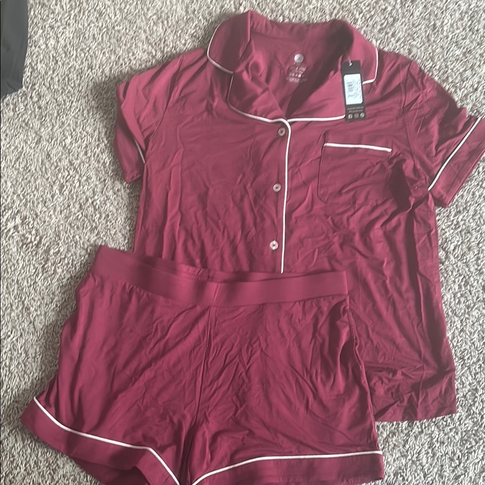 Kindred Bravely Maroon Pajama Set with White Trim